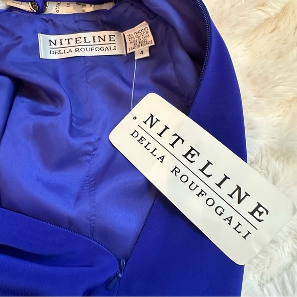 Vintage NITELINE Della Rougogali Sapphire Rhinestone Strap Open Back Mid Dress 4 - Picture 9 of 12